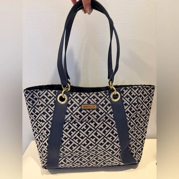 Tommy Hilfiger Navy Monogram Print Tote Handbag - Picture 2 of 5